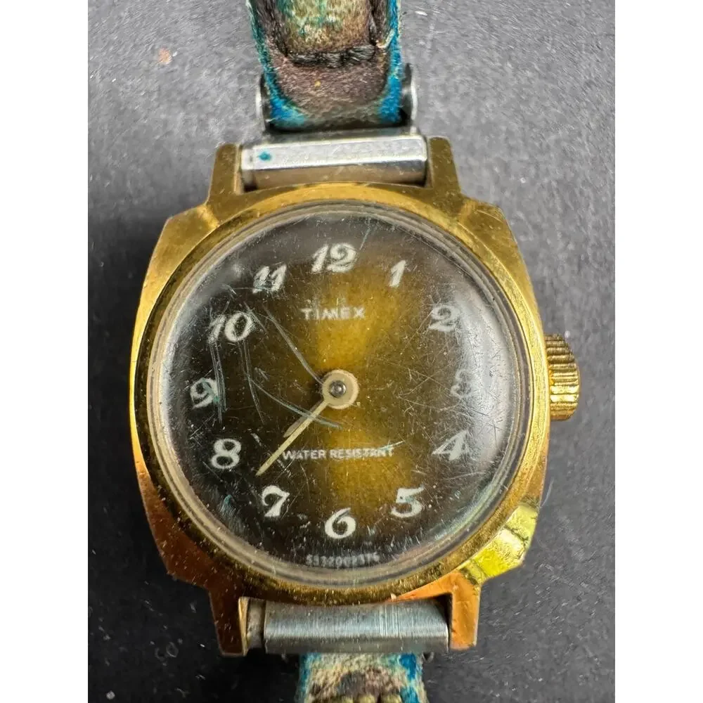 Vintage Women's Timex Tigers Eye Windup Watch 5532002375 Brown Leather Band